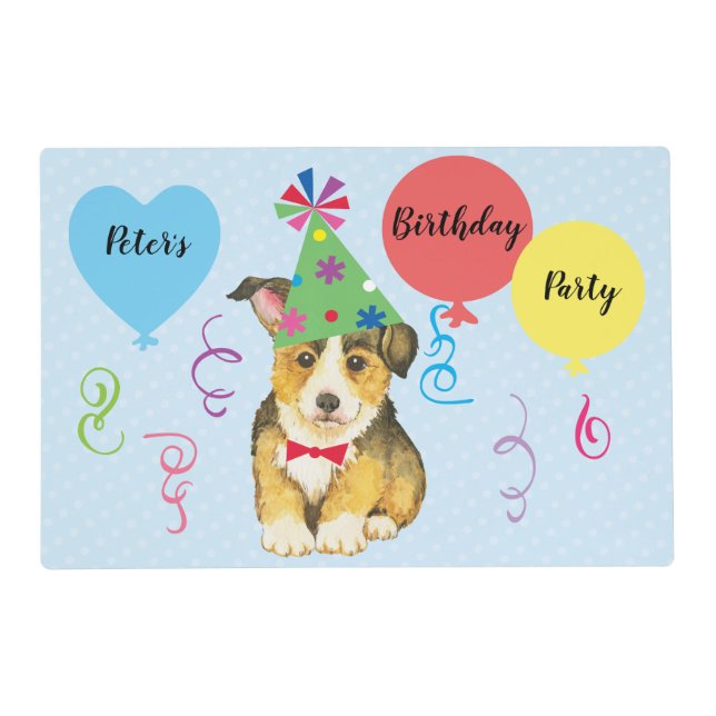 Birthday Party Balloon Pembroke Welsh Corgi Placem Placemat (Front)