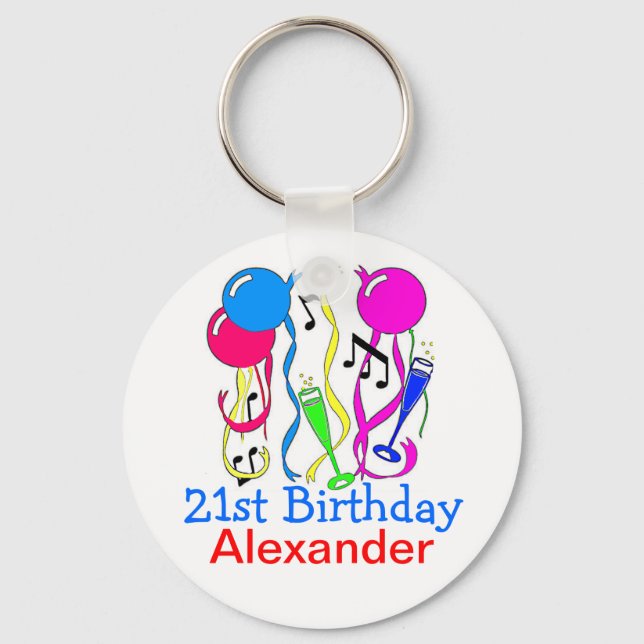 Birthday Party-Balloons 21st Personalize It! Keychain (Front)