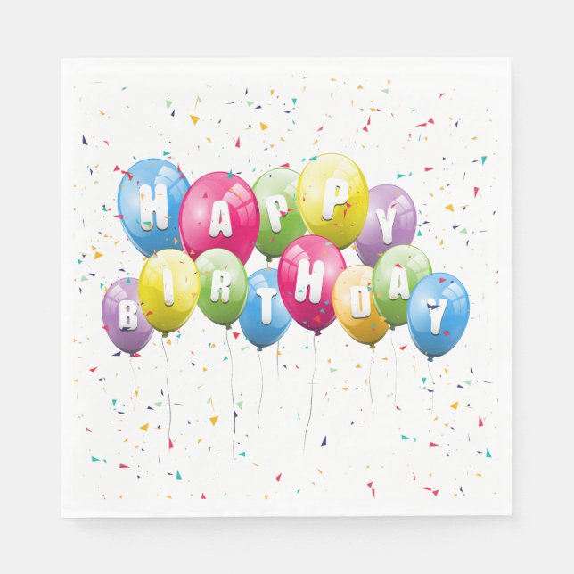 Birthday Party Balloons and Confetti Napkins (Front)