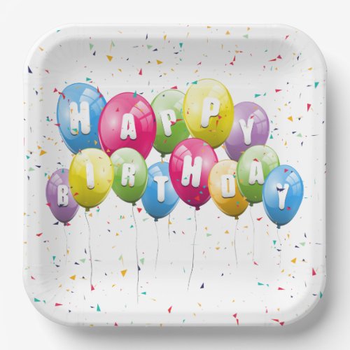 Birthday Party Balloons and Confetti Paper Plates