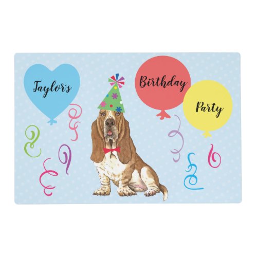 Birthday Party Balloons Basset Hound Placemat