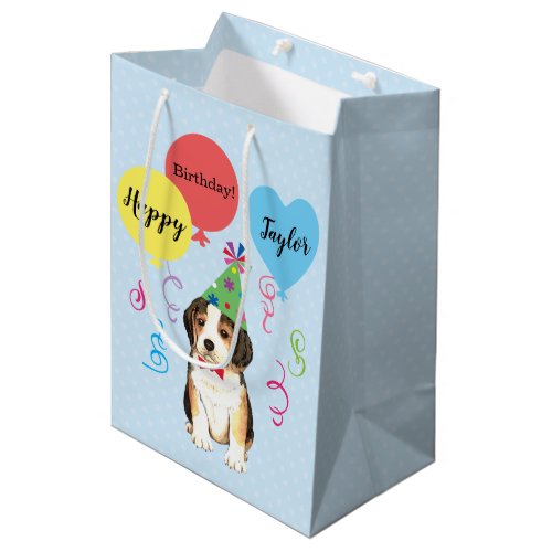 Birthday Party Balloons Beagle Medium Gift Bag