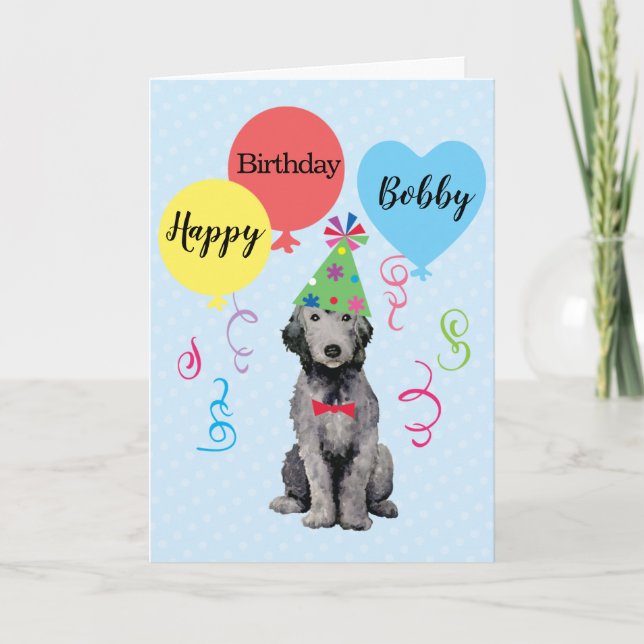 Birthday Party Balloons Bedlington Terrier Card (Front)