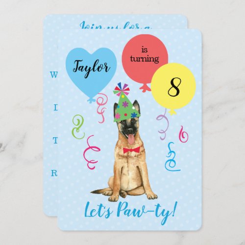 Birthday Party Balloons Belgian Malinois Invitation