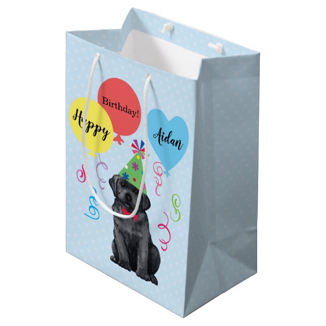 Birthday Party Balloons Black Lab Medium Gift Bag (Front Angled)