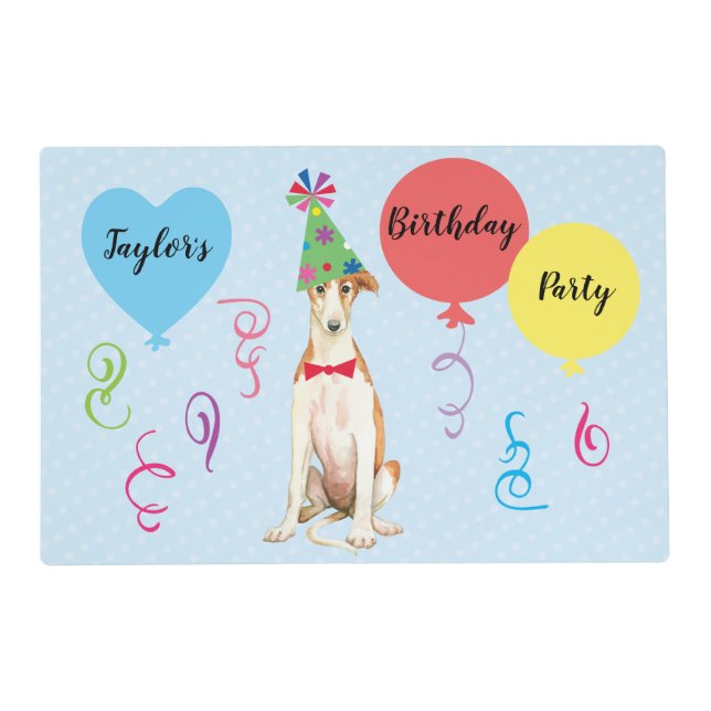 Birthday Party Balloons Borzoi Placemat (Front)