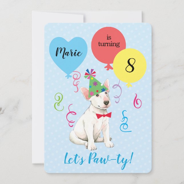 Birthday Party Balloons Bull Terrier Invitation (Front)