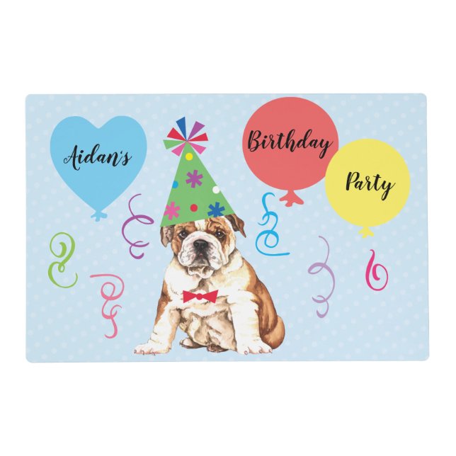 Birthday Party Balloons Bulldog Placemat (Front)
