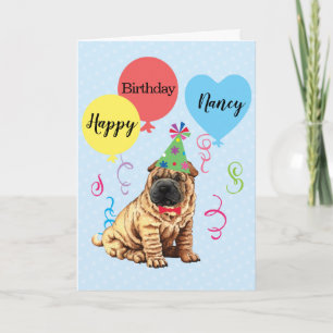 Birthday Party Balloons Chinese Shar-Pei Card