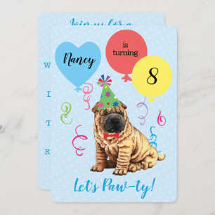 Birthday Party Balloons Chinese Shar-Pei Invitation