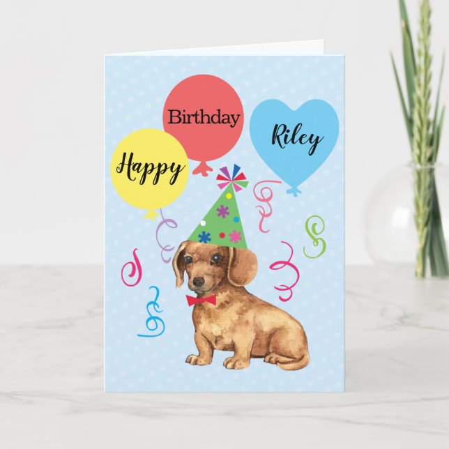 Birthday Party Balloons Dachshund Card (Front)