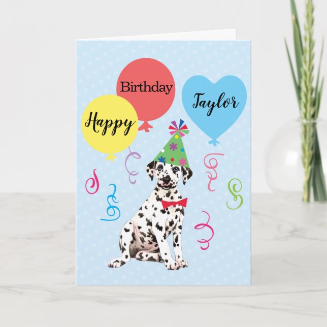 Birthday Party Balloons Dalmatian Card (Front)