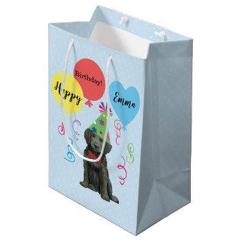 Birthday Party Balloons Flat-coated Retriever Medium Gift Bag by DogsInk at Zazzle