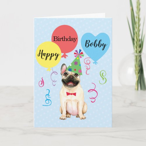 Birthday Party Balloons French Bulldog Card