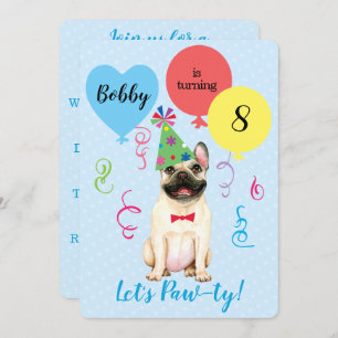 Birthday Party Balloons French Bulldog Invitation