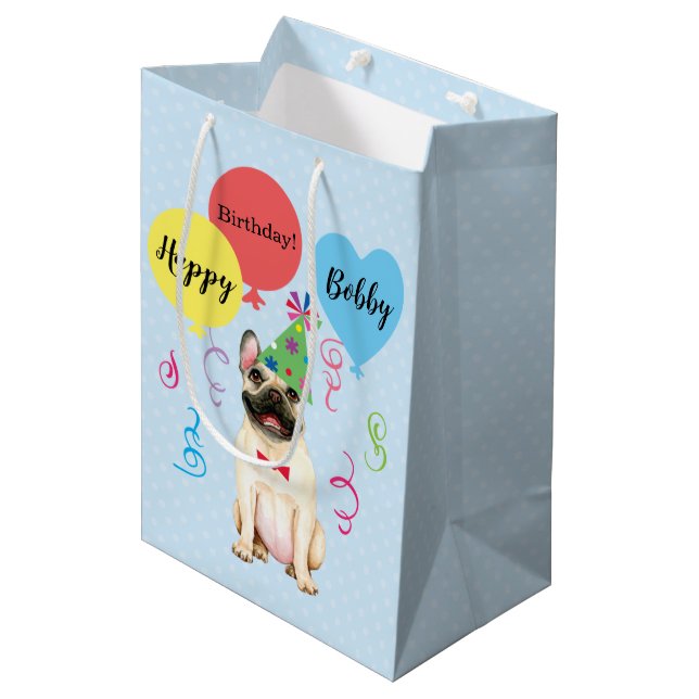 Birthday Party Balloons French Bulldog Medium Gift Bag (Front Angled)