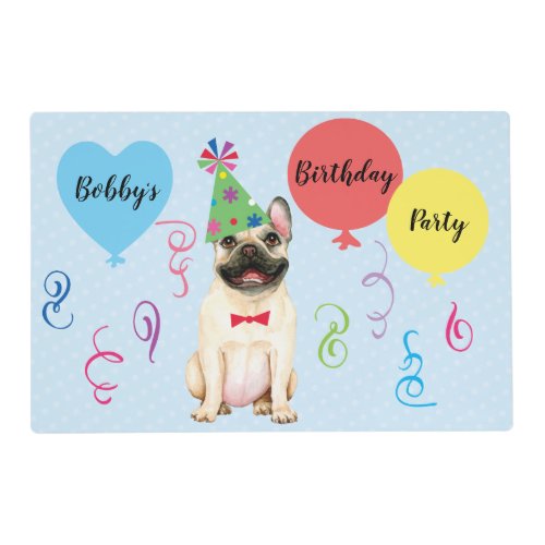 Birthday Party Balloons French Bulldog Placemat