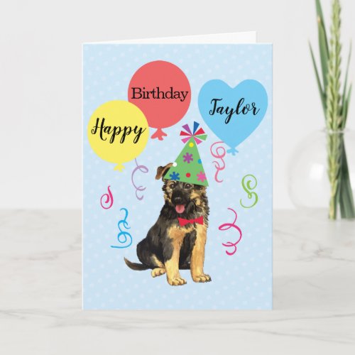 Birthday Party Balloons German Shepherd Card