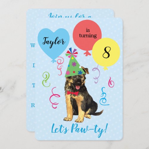 Birthday Party Balloons German Shepherd Invitation