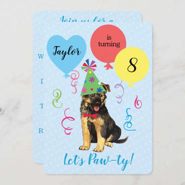 Birthday Party Balloons German Shepherd Invitation Zazzle