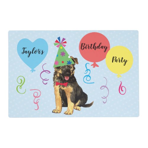 Birthday Party Balloons German Shepherd Placemat