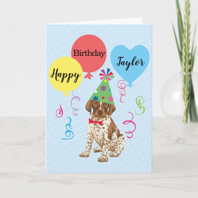 Birthday Party Balloons German Shorthaired Pointer Card (Front)