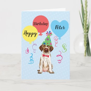 Birthday Party Balloons German Wirehaired Pointer Card by DogsInk at Zazzle