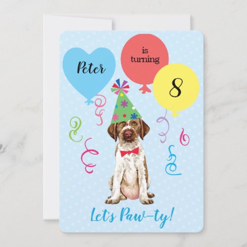 Birthday Party Balloons German Wirehaired Pointer Invitation