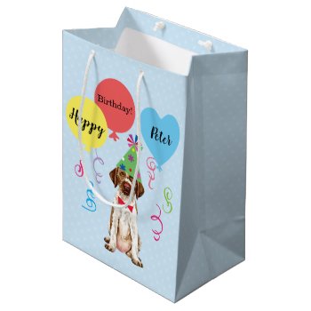 Birthday Party Balloons German Wirehaired Pointer Medium Gift Bag by DogsInk at Zazzle
