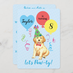 Birthday Party Balloons Golden Retriever Invitation