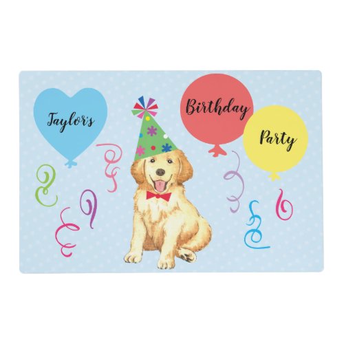 Birthday Party Balloons Golden Retriever Placemat