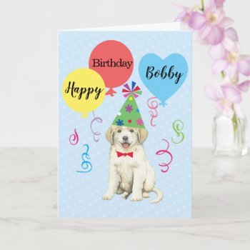 Birthday Party Balloons Great Pyrenees Card by DogsInk at Zazzle