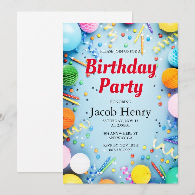 Birthday Party Balloons Invitation (Front/Back)