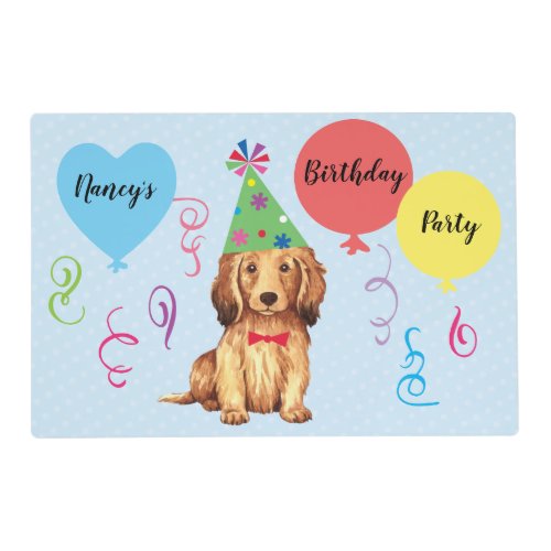 Birthday Party Balloons Longhaired Dachshund Placemat