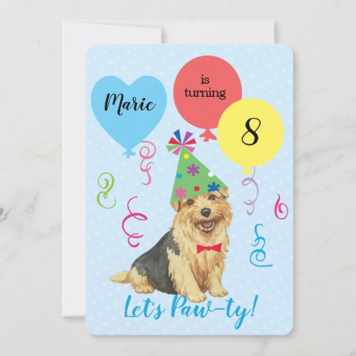 Birthday Party Balloons Norfolk Terrier Invitation