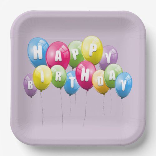 Birthday Party Balloons On Purple Paper Plates