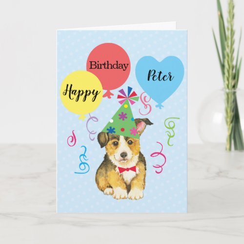 Birthday Party Balloons Pembroke Welsh Corgi Card