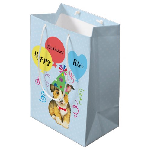 Birthday Party Balloons Pembroke Welsh Corgi Medium Gift Bag