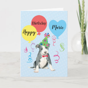 Birthday Party Balloons Pit Bull Terrier Card