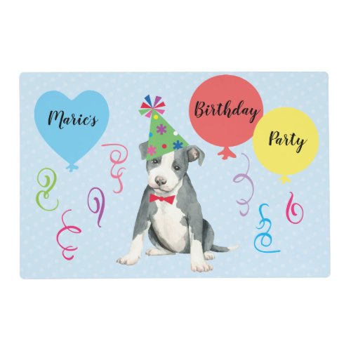 Birthday Party Balloons Pit Bull Terrier Placemat