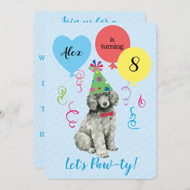 Birthday Party Balloons Poodle Invitation (Front/Back)