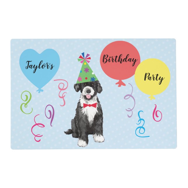 Birthday Party Balloons Portuguese Water Dog Placemat (Front)