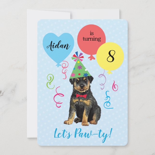Birthday Party Balloons Rottweiler Invitation (Front)