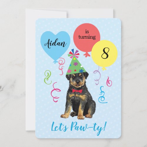 Birthday Party Balloons Rottweiler Invitation