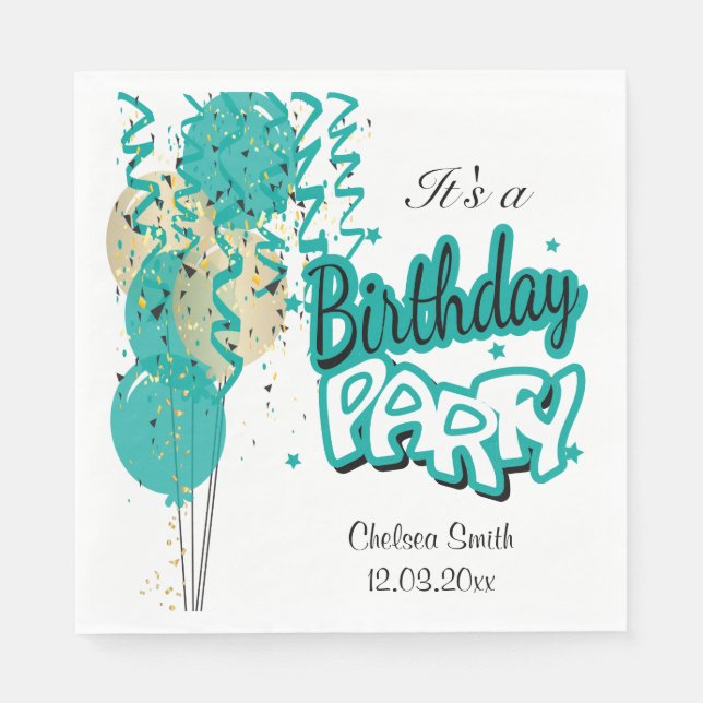Birthday Party Balloons - Teal Napkins (Front)