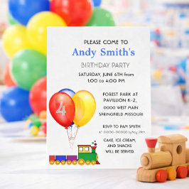 Birthday Party Balloons & Train Invitation