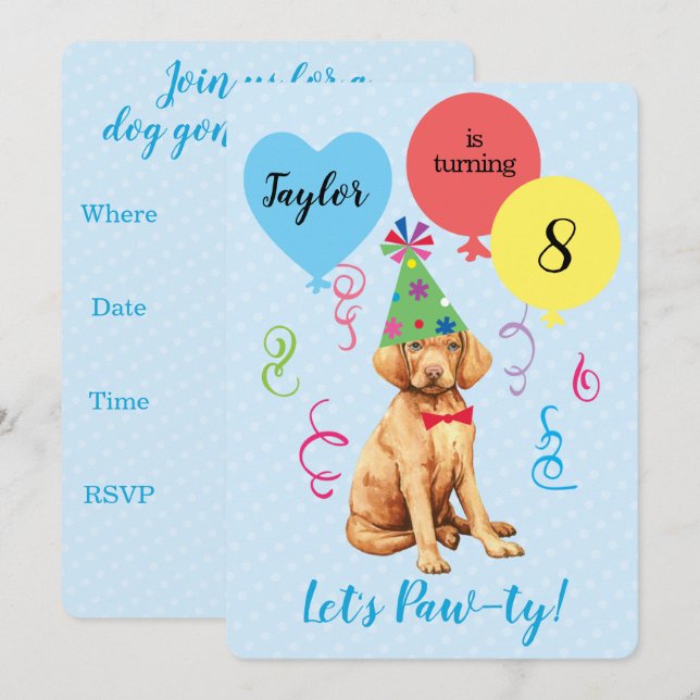 Birthday Party Balloons Vizsla Invitation (Front/Back)