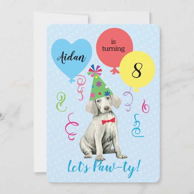 Birthday Party Balloons Weimaraner Invitation (Front)