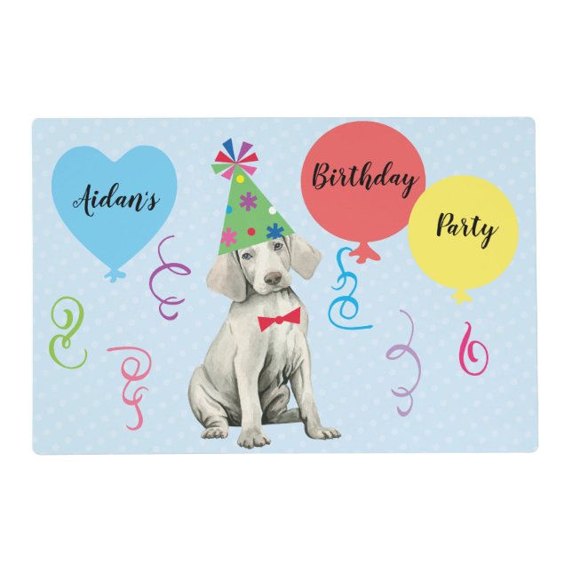Birthday Party Balloons Weimaraner Placemat (Front)