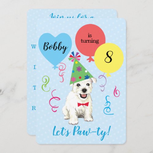 Birthday Party Balloons Westie Invitation